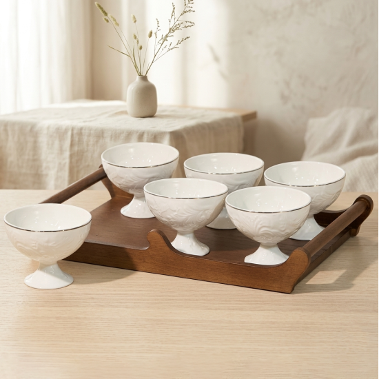 Bowl Set 6 Pcs With Wooden Tray